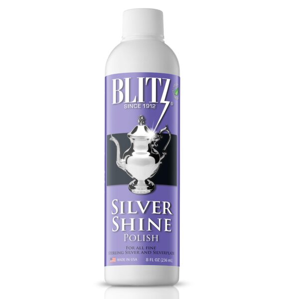 Blitz Silver Shine Polish Liquid Silver Polish for Sterling and Silverplate Jewelry, Dishes, Flatware, Fixtures, & Decor Non-Toxic, Non-Abrasive, & Planet Friendly Made in The USA 8oz