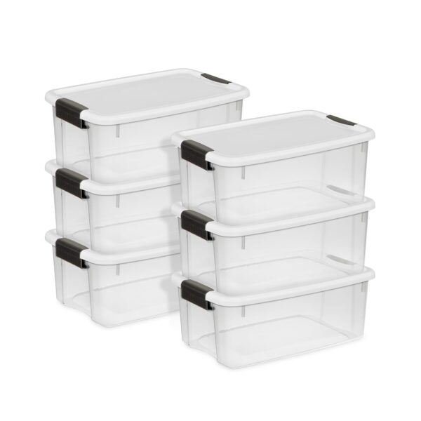 Sterilite 6-Pack Ultra Latching Box, Storage Bins with Lids, Clear Plastic, 18 Quart - Heavy-Duty Organizing Containers for Closet, Bathroom, and Office