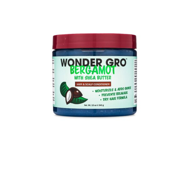 Wonder Gro Bergamot with Shea Butter Hair Grease Styling Conditioner, 12 fl oz - Moisturizes & Adds Shine, Prevents Breakage - Best Dry Hair Formula