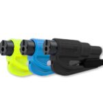 resqme The Original Emergency Keychain Car Escape Tool, 2-in-1 Seatbelt Cutter and Window Breaker, Made in USA, Family Pack of 3, Black, Blue, Yellow - Compact Emergency Hammer